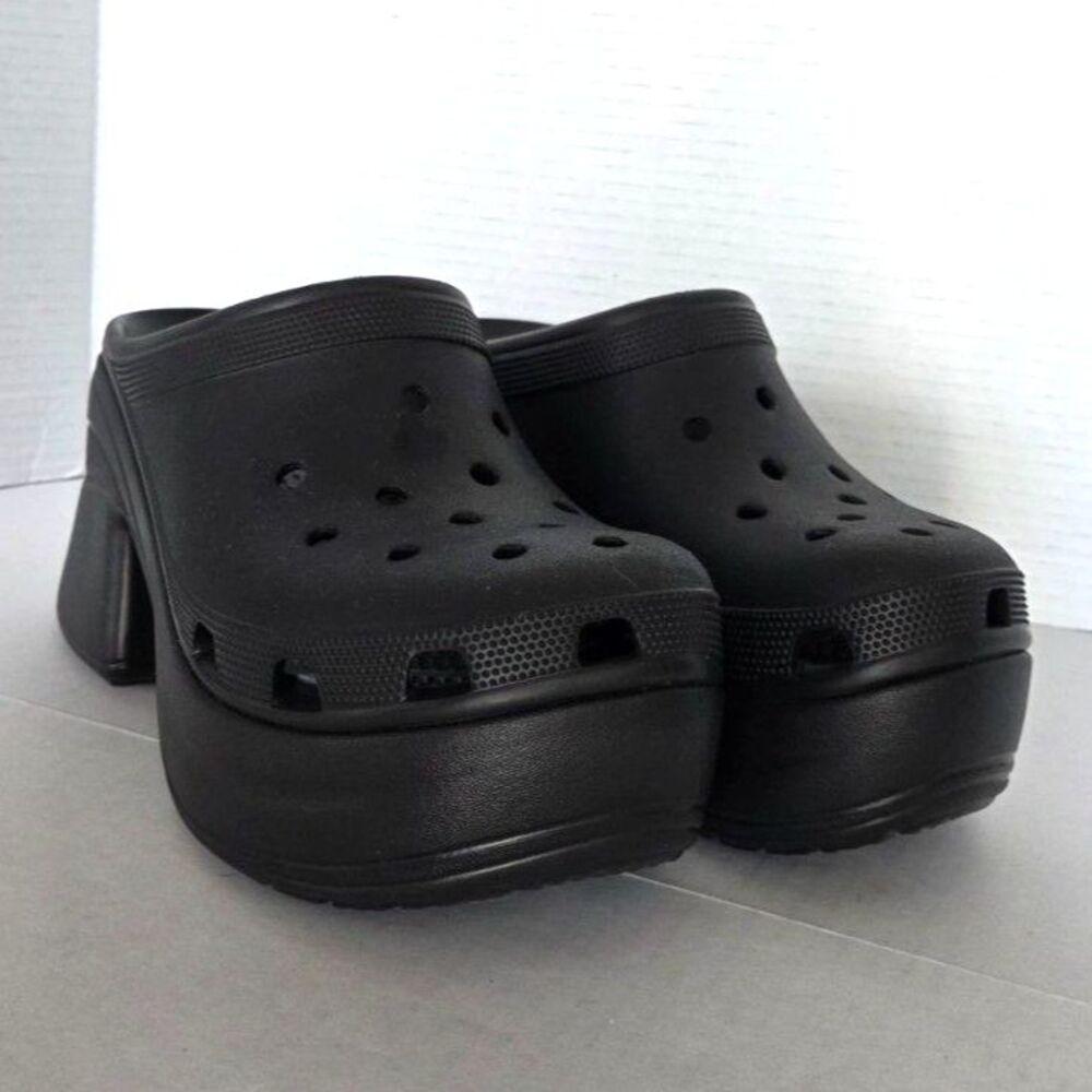 Crocs Siren Black Goth Platform Heel Clogs Sz 11 Like New - Picture 2 of 10